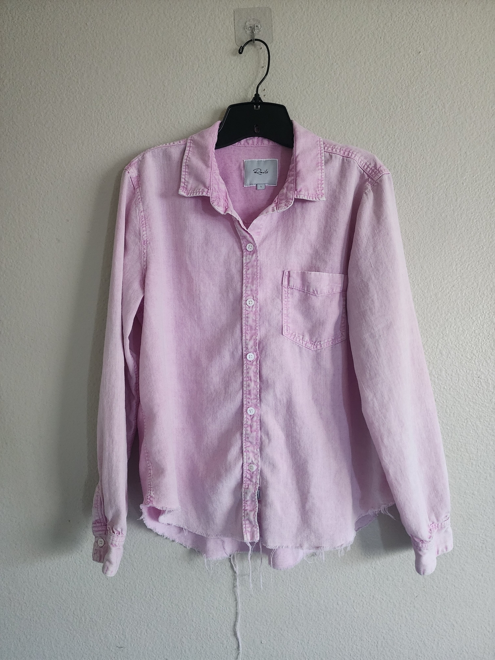 Rails Pink Ingrid Acid Wash Raw Hem Button Down Shirt Large